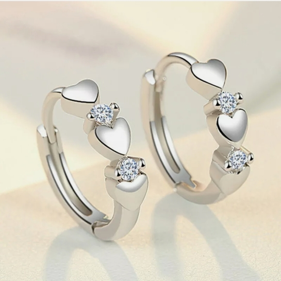 New Fashion Heart 925 Silver Hoop Earrings - Picture 2 of 13